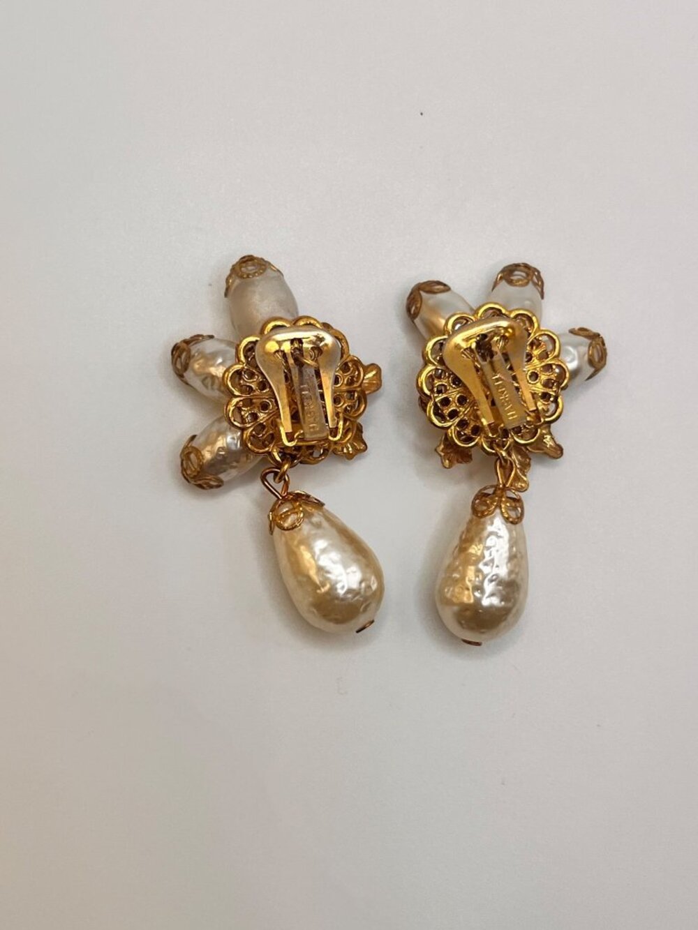 Rare Signed Miriam Haskell Baroque Pearl Drop Statement Earrings